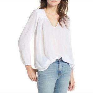 Current/Elliott White Gauzy 'Picnic' Cotton Shirt w/Crochet Details, Siz…